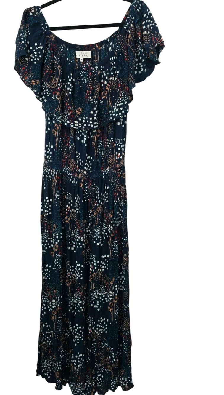 Margaux Riviera Blue Off Shoulder Ruffle Maxi Dress 1X